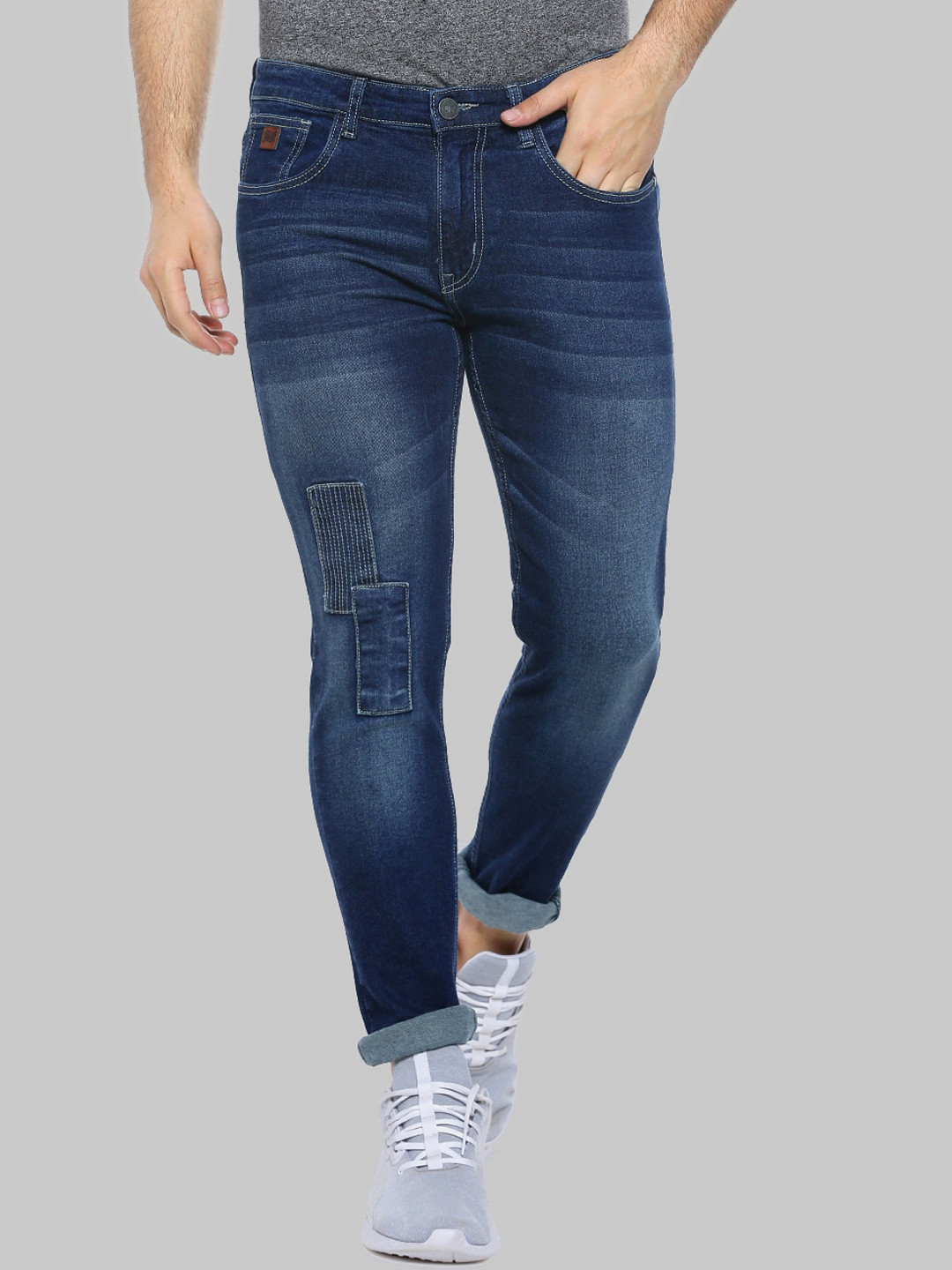 Campus Sutra Men Blue Smart Light Fade Whiskers Cotton Slim Fit Stretchable Jeans