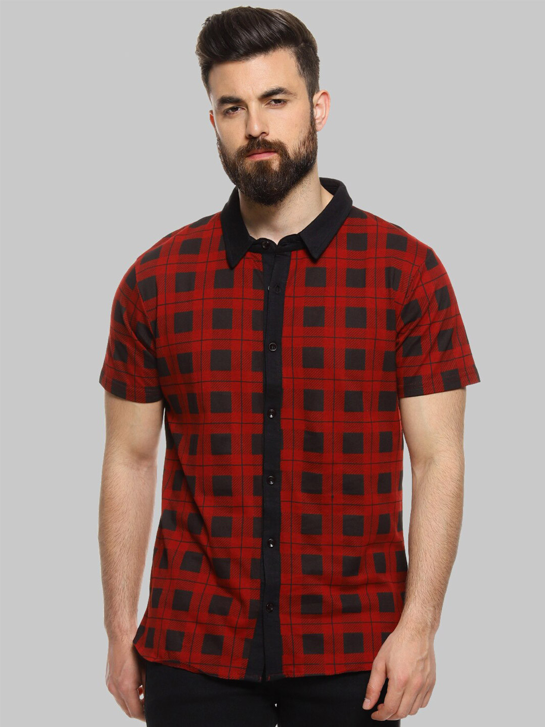 Campus Sutra Red Other Checks Classic Fit Cotton Casual Shirt