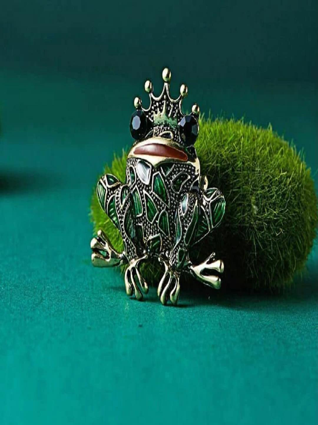 UNIVERSITY TRENDZ Gold-Plated Stone Studded Frog Brooch