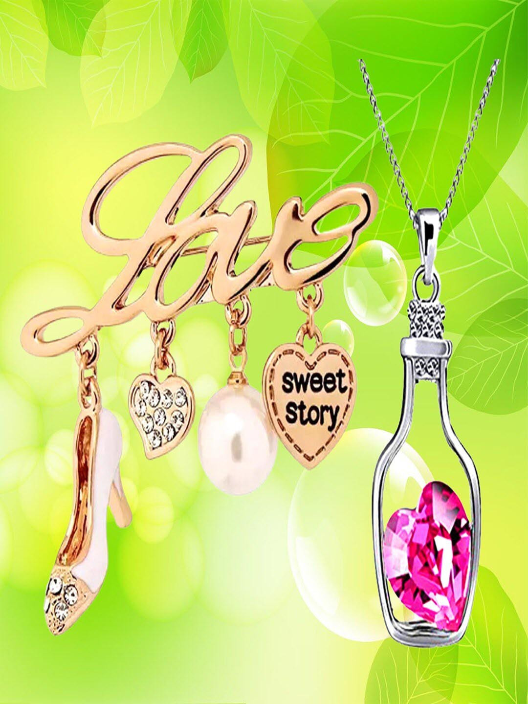 UNIVERSITY TRENDZ Heart Crystal Pendant Necklace & Charm Design Love Brooch