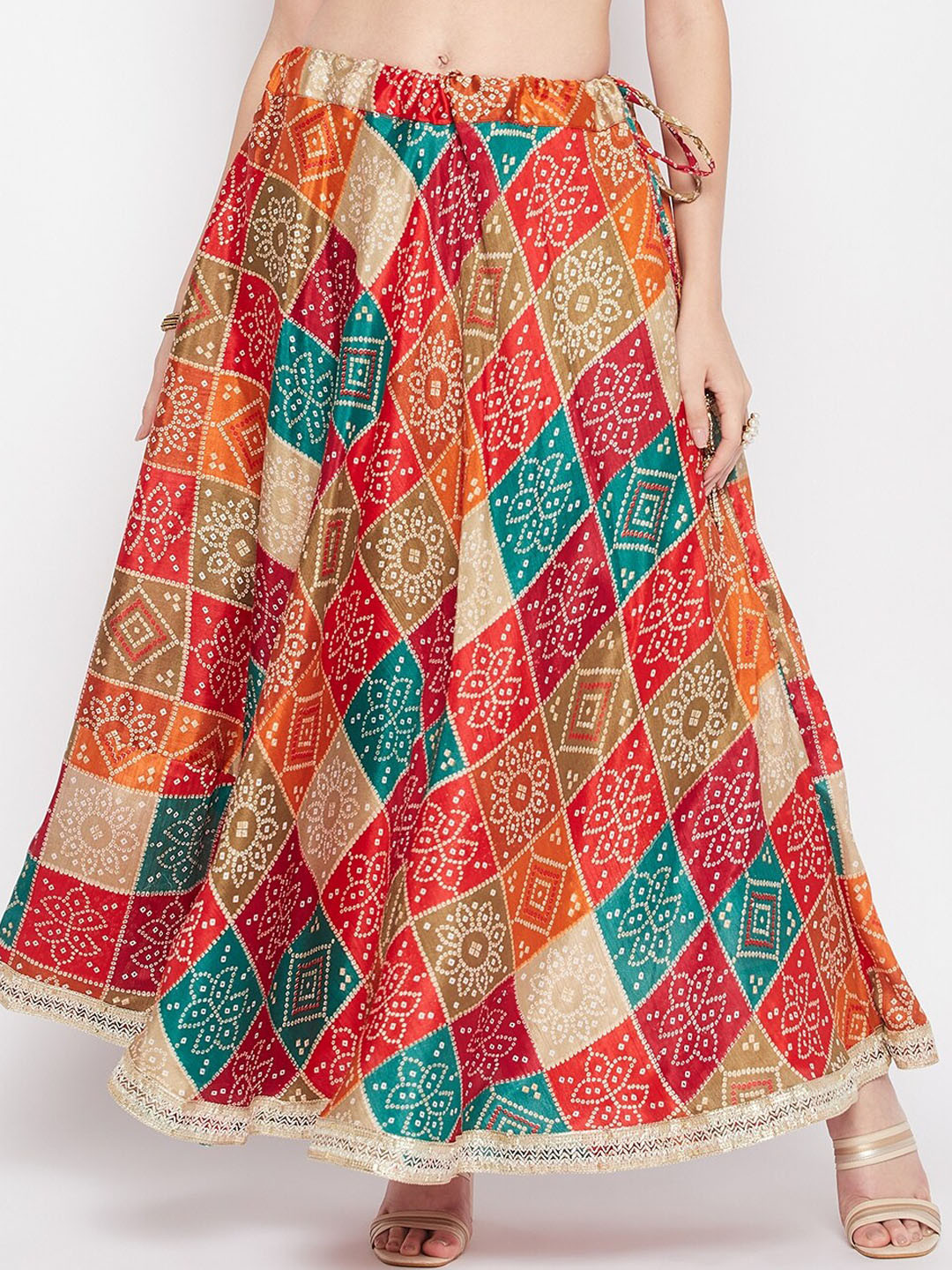 Clora Creation Bandhini Printed Flared Maxi Skirt