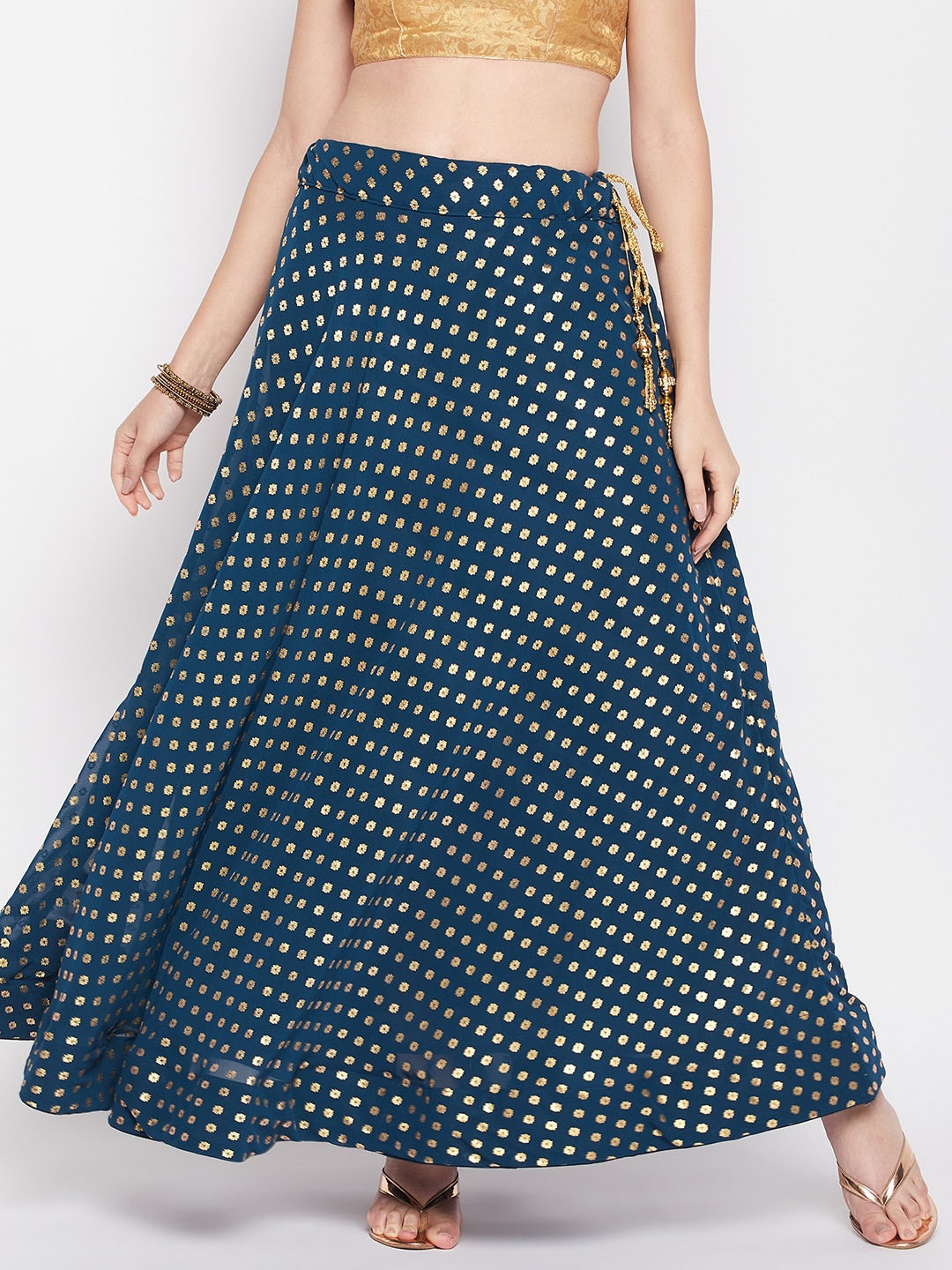 Clora Creation Foil Printed Georgette Flared Maxi Skirt