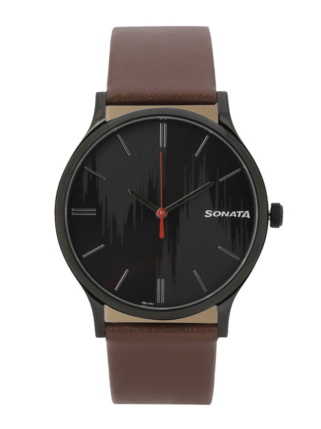 Sonata Men Printed Leather Straps Analogue Watch 77105NL04