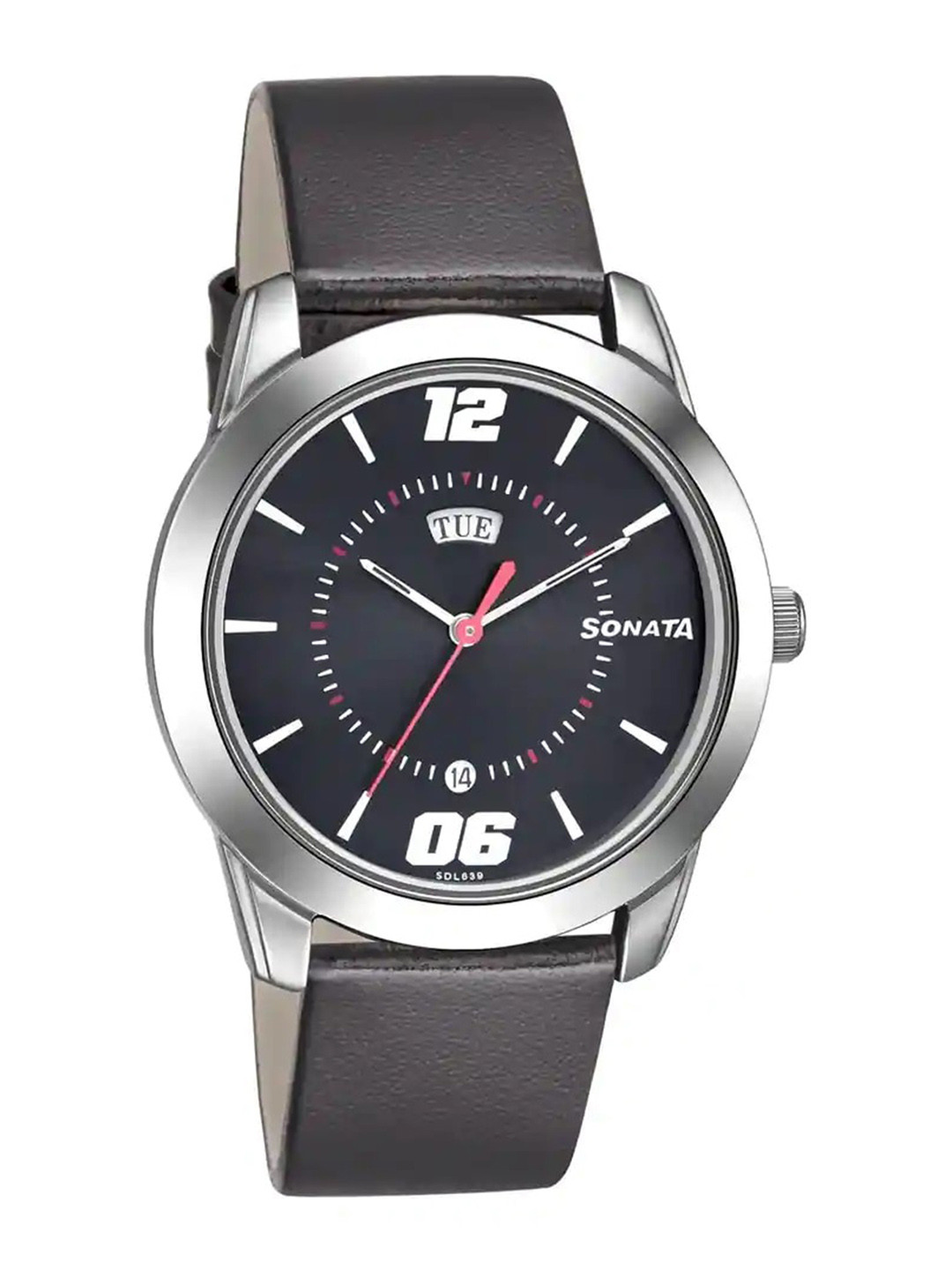 Sonata Men Round Dial & Leather Straps Analogue Watch 7924SL14