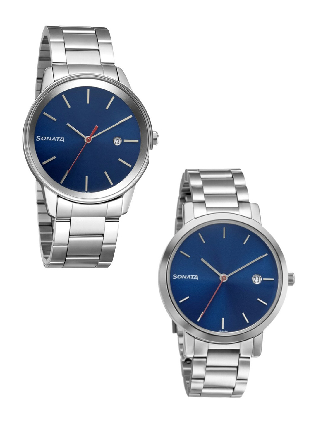 Sonata His And Her Stainless Steel Bracelet Style Straps Analogue Watch NP71338164SM01