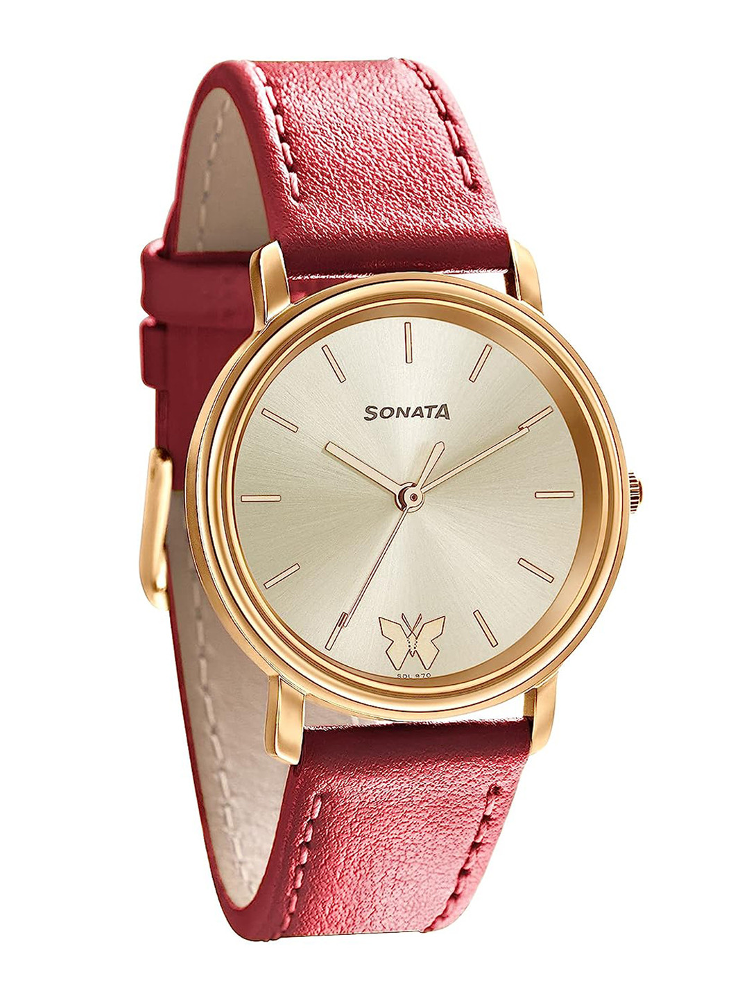Sonata Women Textured Leather Straps Analogue Watch 87029WL01