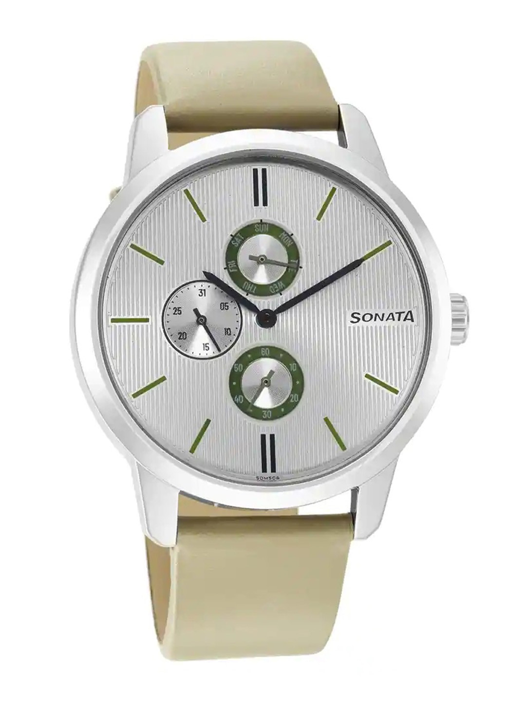 Sonata Men Textured Leather Straps Analogue Watch 7139SL04