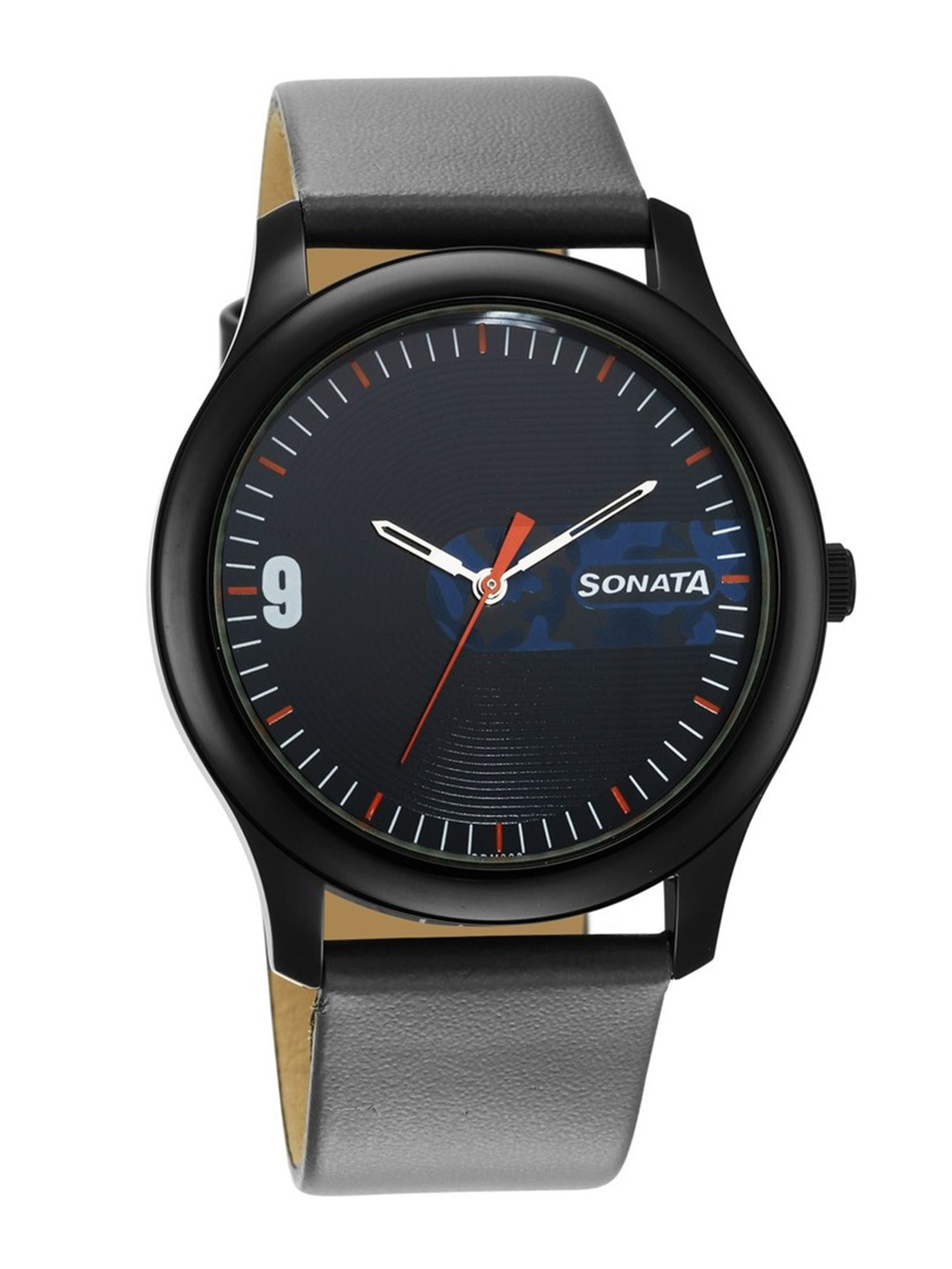 Sonata Men Textured Dial & Leather Straps Analogue Watch- 77106NL02W