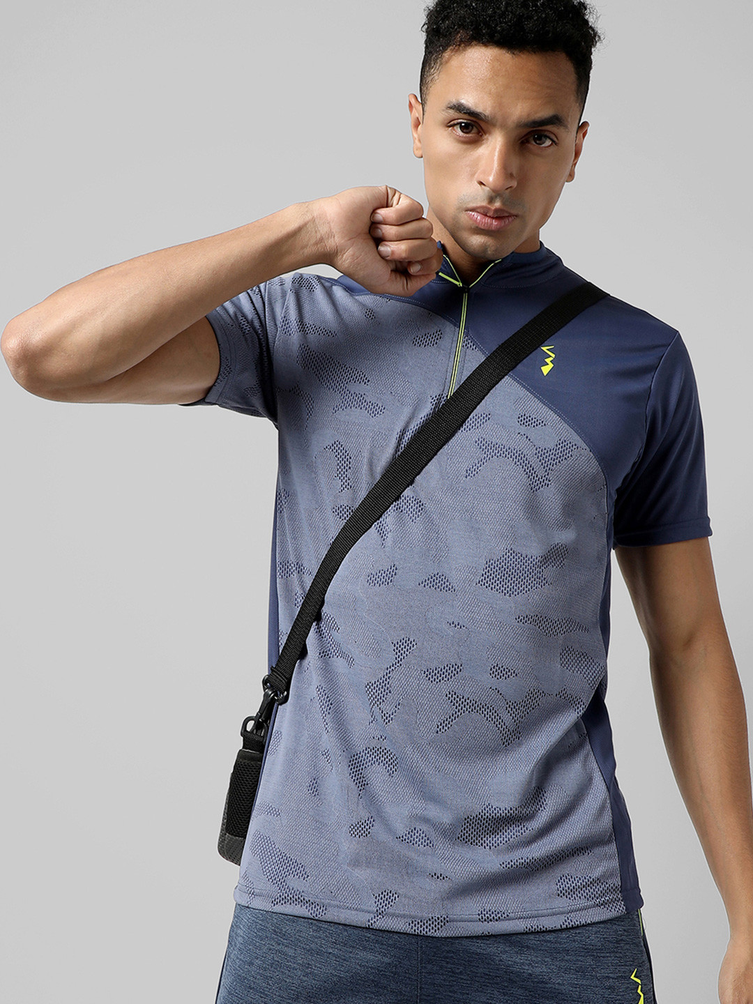 Campus Sutra Blue Self Design Dry Fit Sports T-shirt