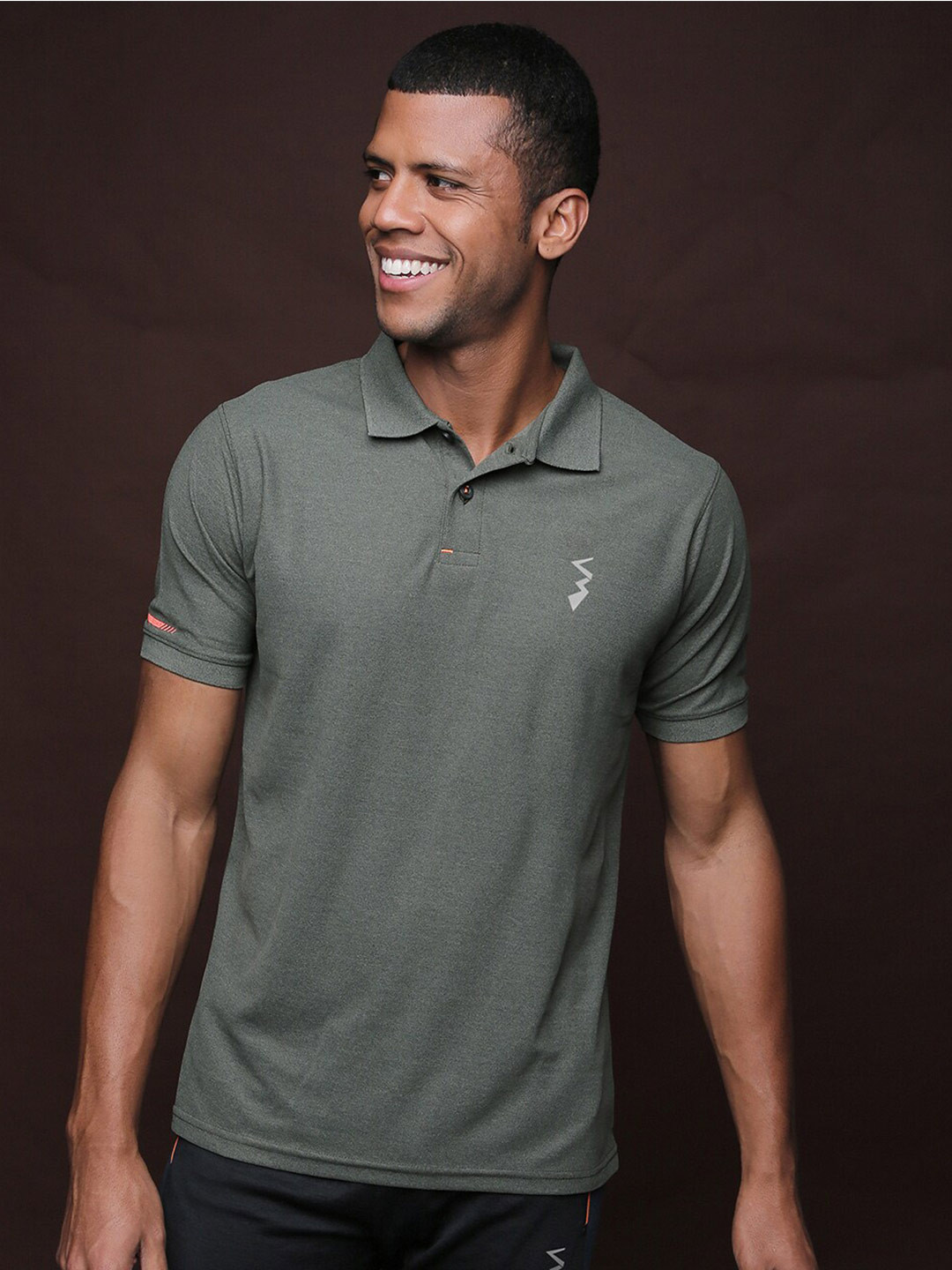 Campus Sutra Olive Polo Collar Short Sleeves Running Dry Fit Sports T-shirt