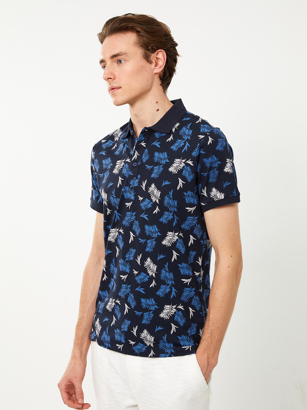 LC Waikiki Floral Printed Polo Collar Pure Cotton T-shirt