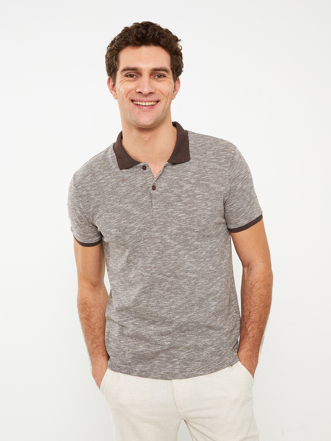 LC Waikiki Self Design Polo Collar Slim Fit T-shirt