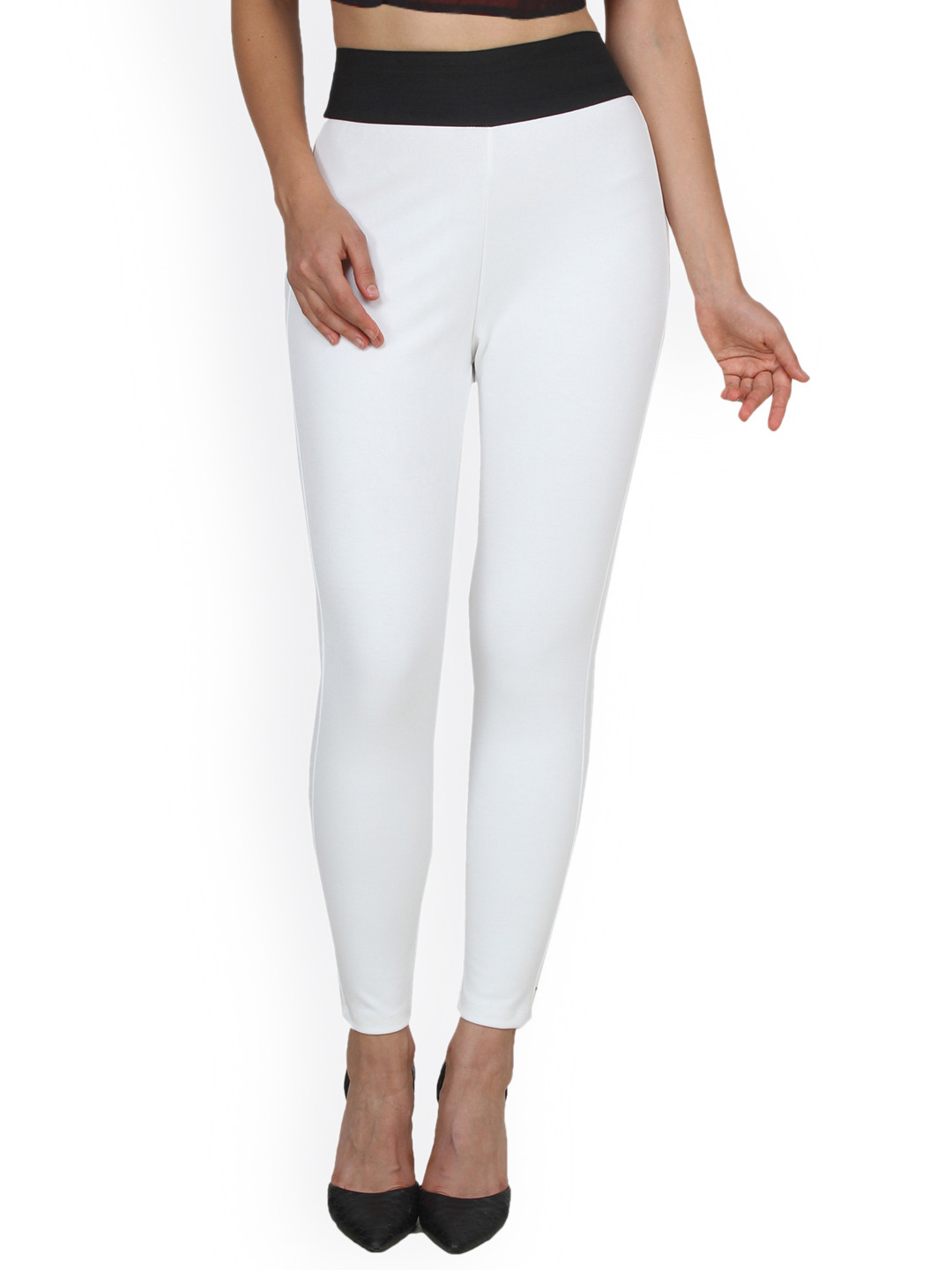 Cation Women White Woven Jeggings