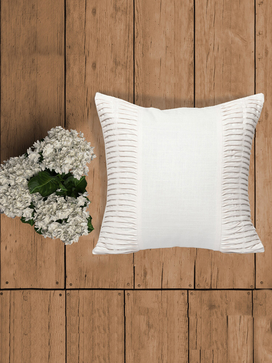 ZEBA World Off White Striped Square Cotton Cushion Cover