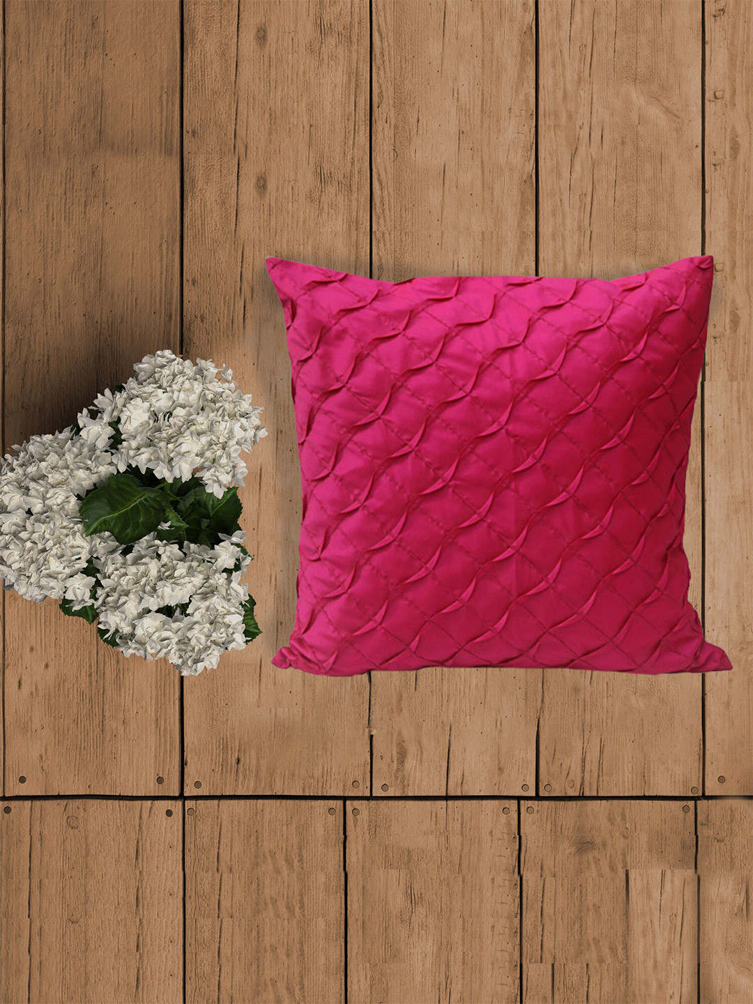 ZEBA Pink Geometric Polyester Anti-Wrinkle Textured Square Cushion Cover -18x18In