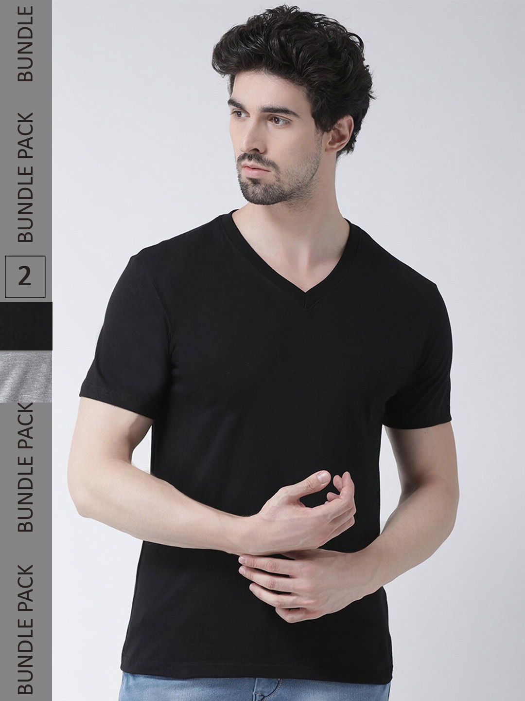 Friskers Pack Of 2 V-Neck Slim Fit Cotton T-shirt