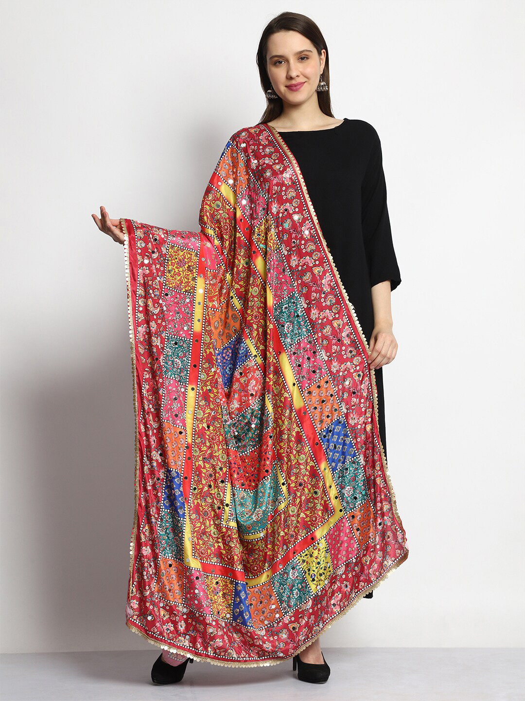 SWI Stylish Women Digital Printed Bridal Mirror Work Chiffon Dupatta