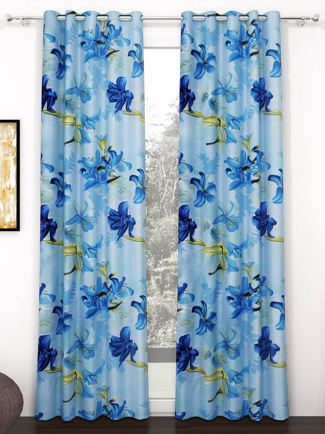Story@home Blue & Green 2 Pieces Floral Door Curtain