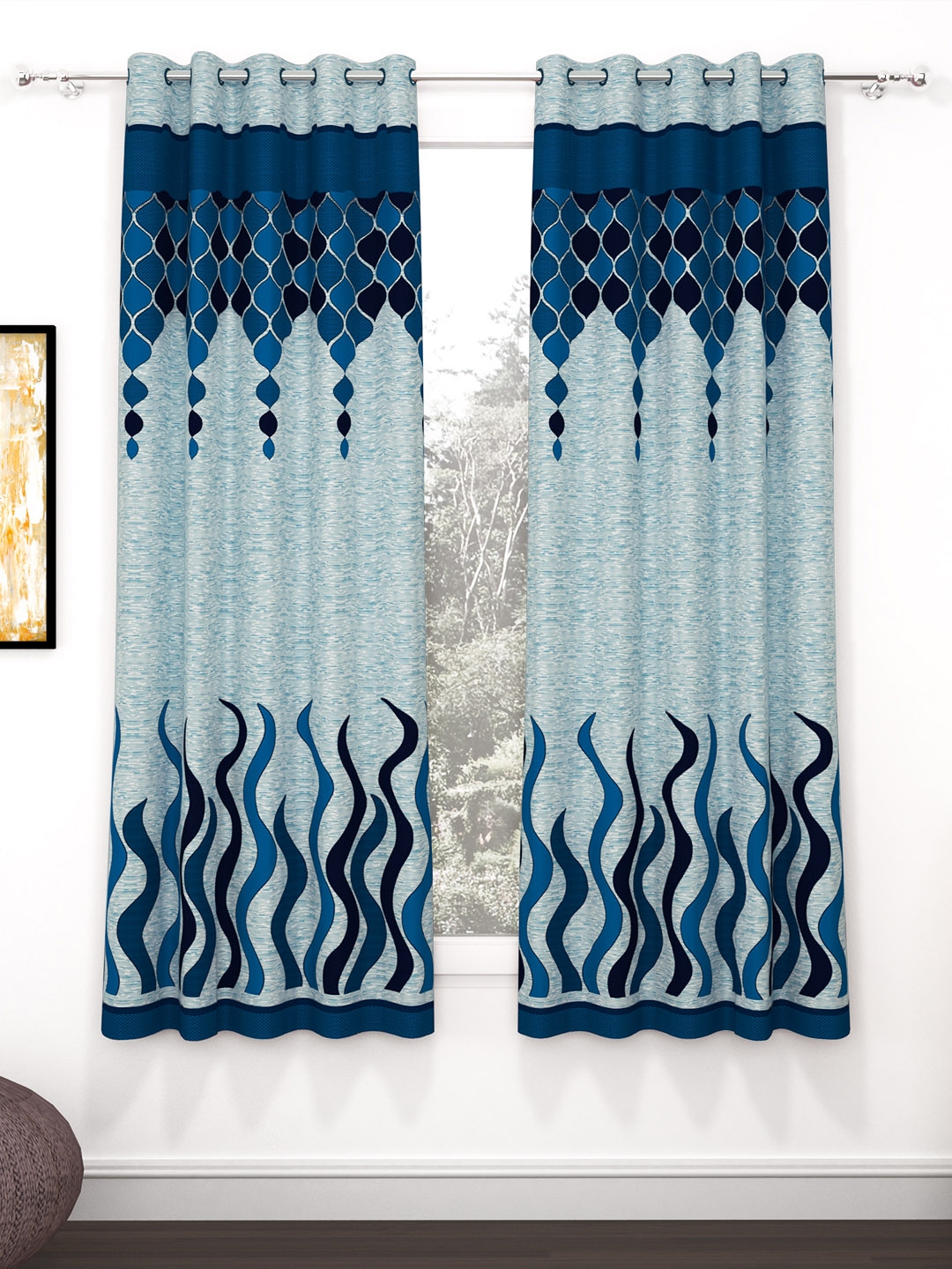 Story Home Blue Grey 2 Pieces Geometric Window Curtain Curtains And Sheers For Uni 22739970 Myntra