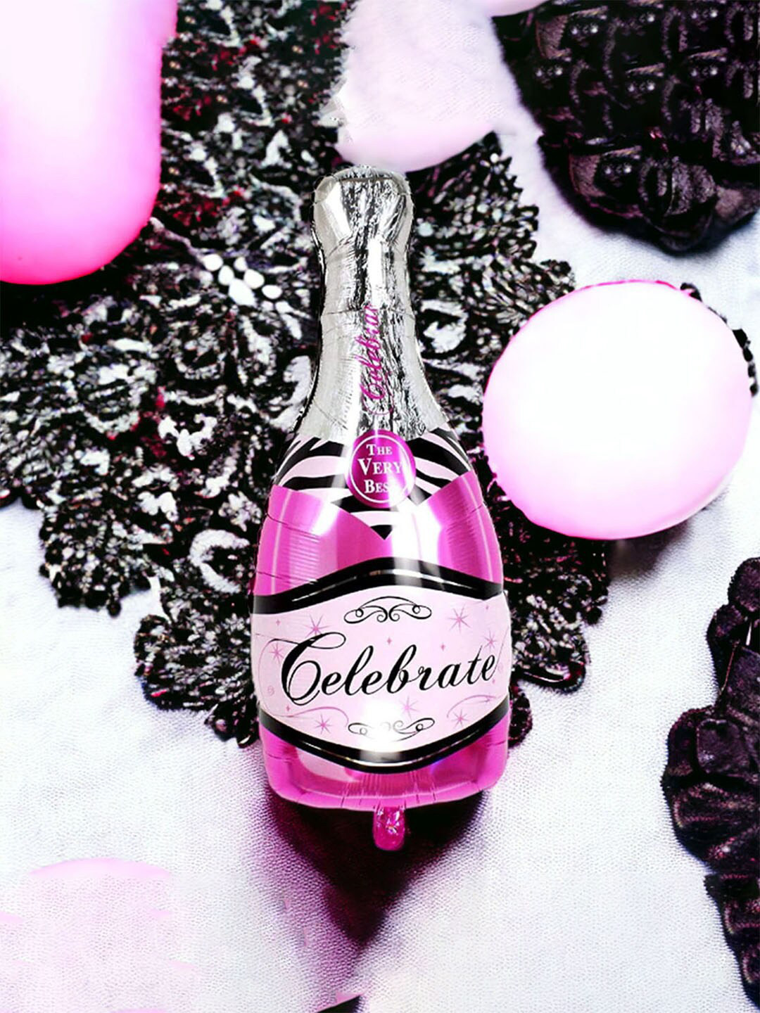 Art Street Pink & Black Champagne Bottle Foil Helium Balloon