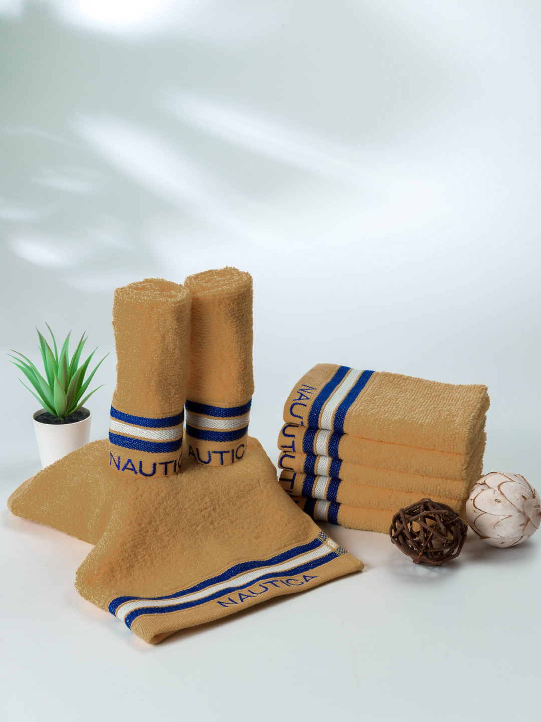 Nautica Beige 8 Pieces 500 GSM Zero Twist Pure Cotton Face Towels