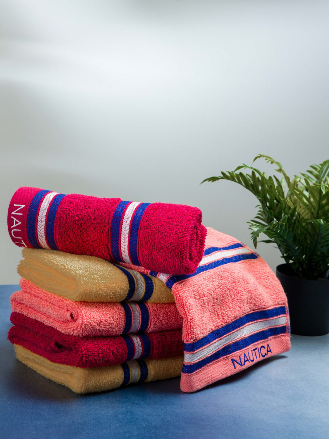 Nautica Coral Pink & Burgundy 6 Pieces Pure Cotton Zero Twist 500GSM Hand Towels