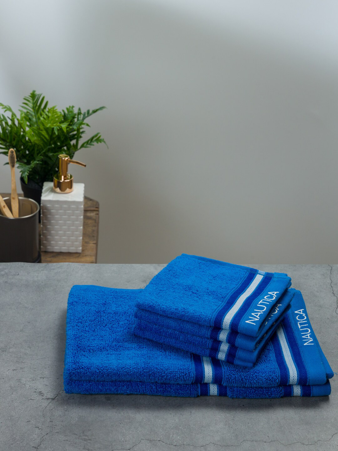 Nautica Blue 6 Pieces Striped 500 GSM Pure Cotton Towel Set
