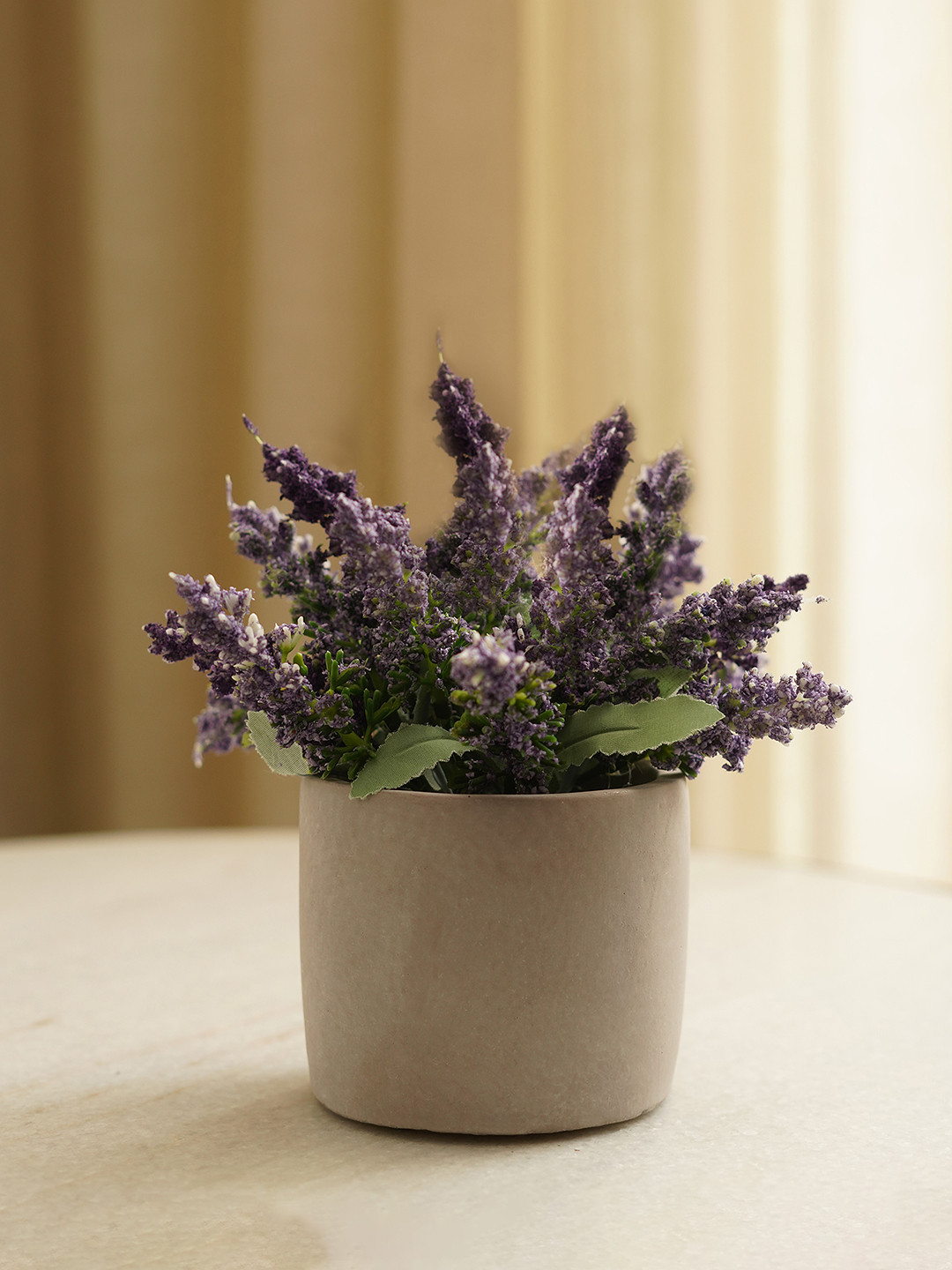 Pure Home and Living Purple & Green Faux Lavender Plant with Cement Pot
