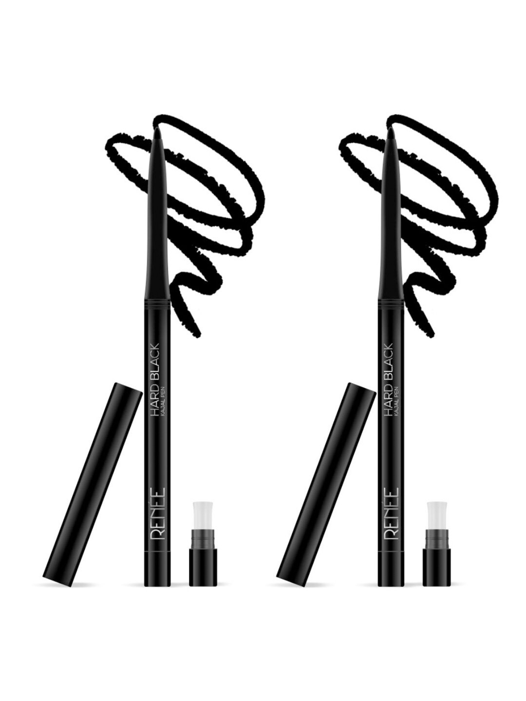Renee Set Of 2 Hard Black Waterproof Kajal Pen with Sharpener 0.35g Each - Black