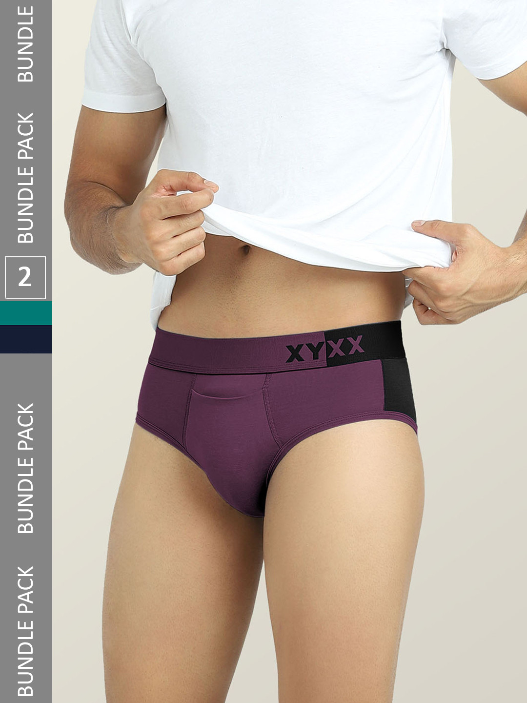 XYXX Men Pack Of 2 Colourblocked IntelliSoft Anti-Microbial Mid-Rise Dualist Briefs