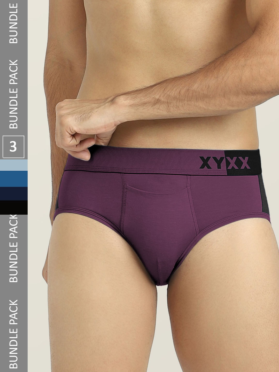 XYXX Men Pack Of 3 Colourlocked Mid-Rise Anti Microbial Basic Brief