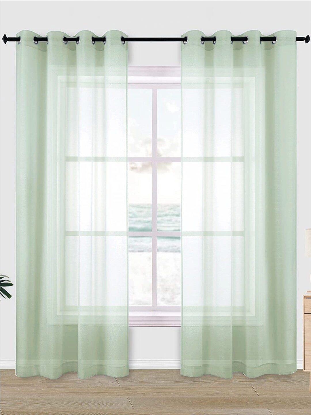 URBAN SPACE Green 2 Pieces Sheer Long Door Curtain