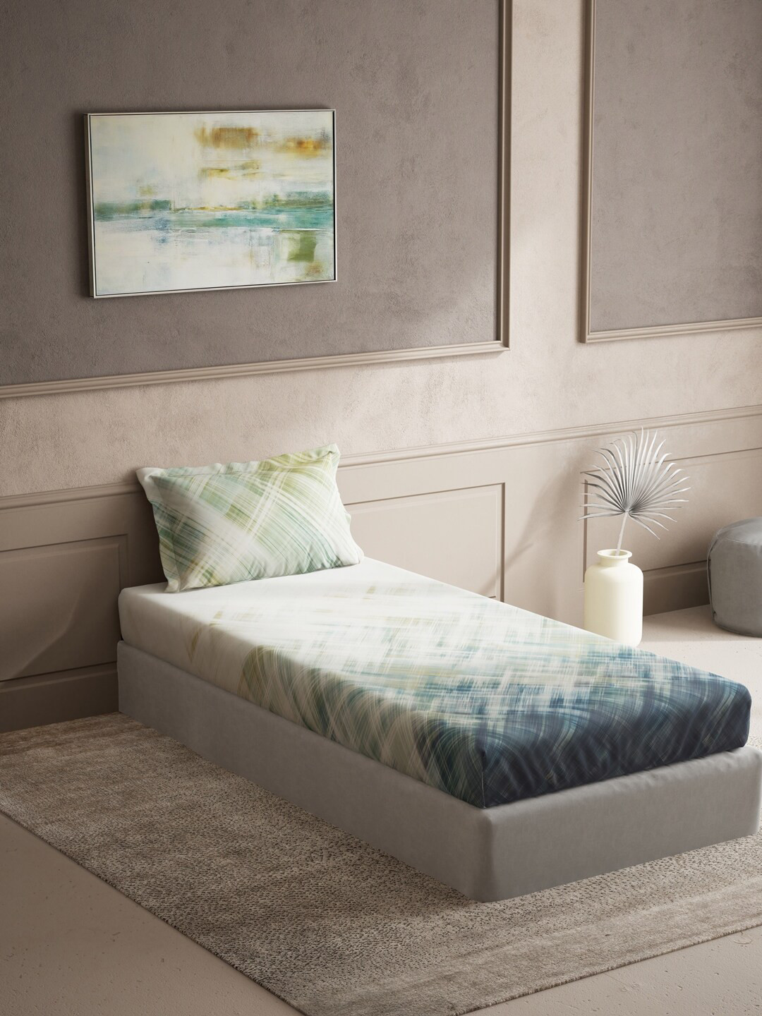 DDecor Live Beautiful Green & Blue 150 TC Cotton Single Bedsheet with 1 Pillow Cover