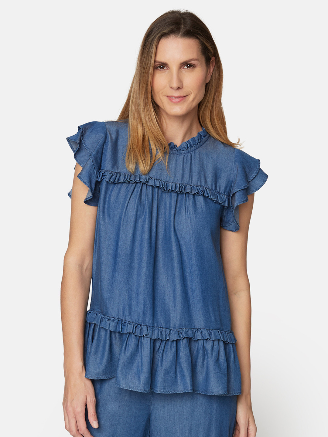 B.Copenhagen Flutter Sleeve Cotton Tiered Top