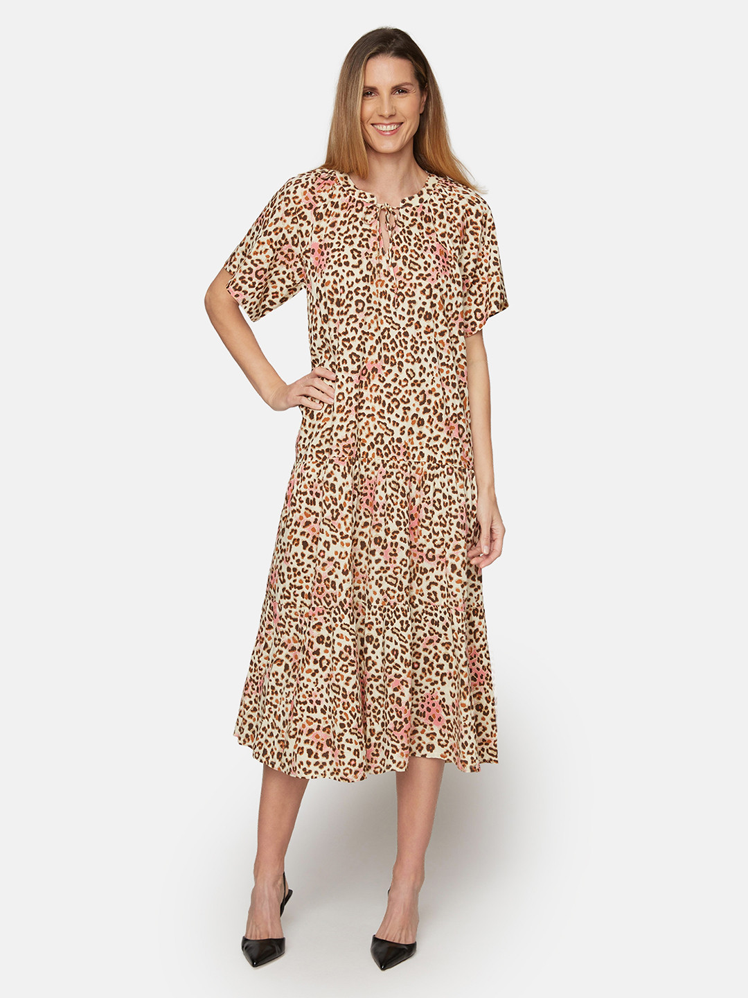 B Copenhagen Animal Print A-Line Midi Dress