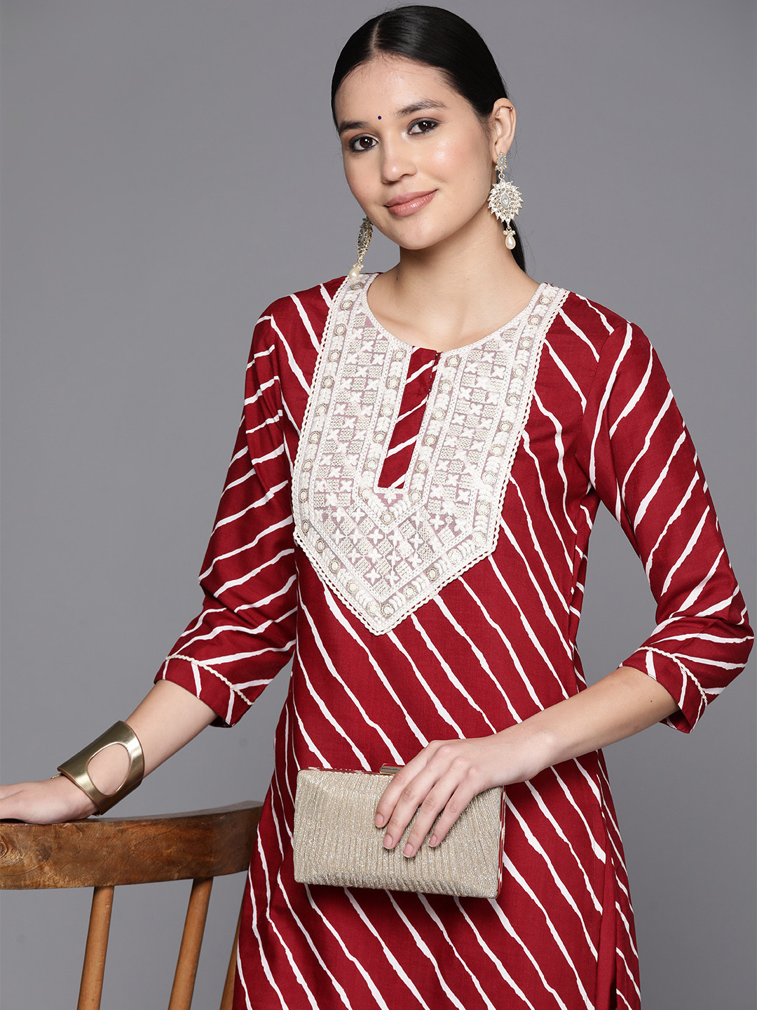 Inddus Embroidered Yoke Design Lace Up Kurta With Trouser