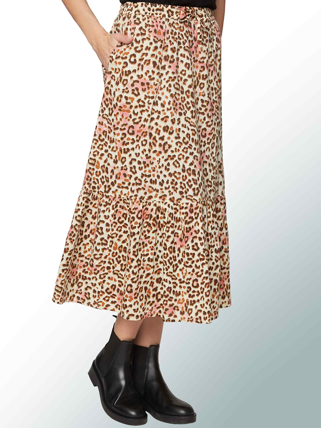 B.Copenhagen Animal Printed A-Line Midi Skirt