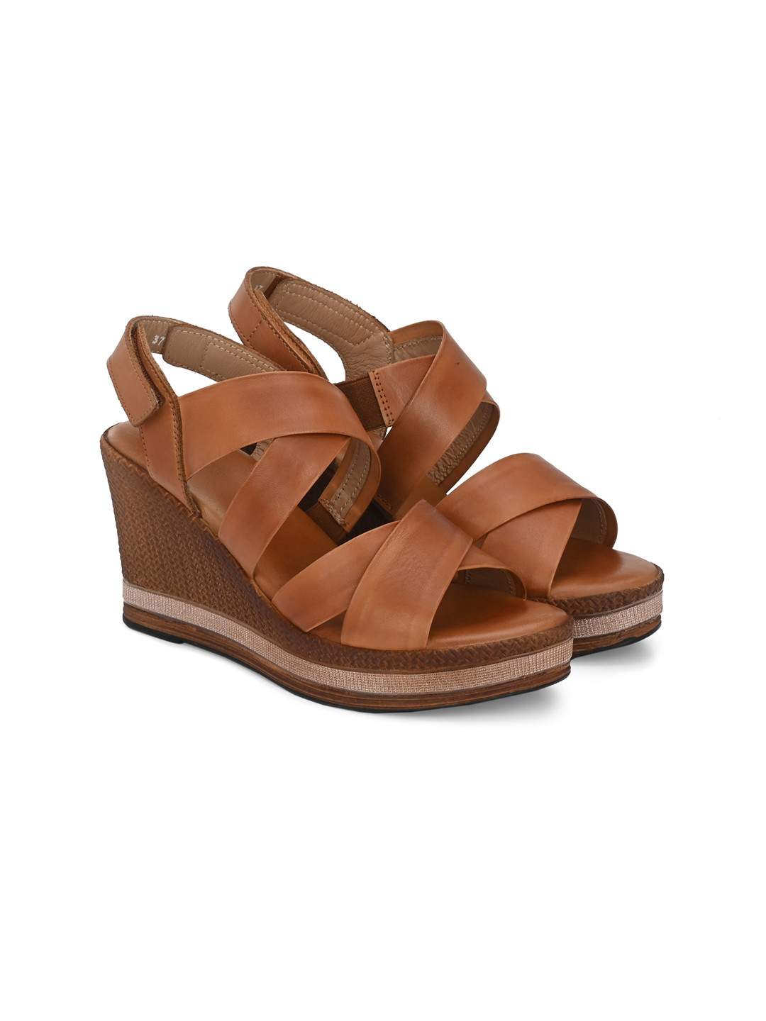 Delize Criss-Cross Strap Leather Wedge Heels