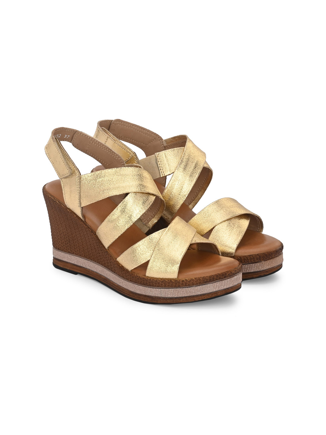 Delize Criss-Cross Strap Leather Wedge Heels