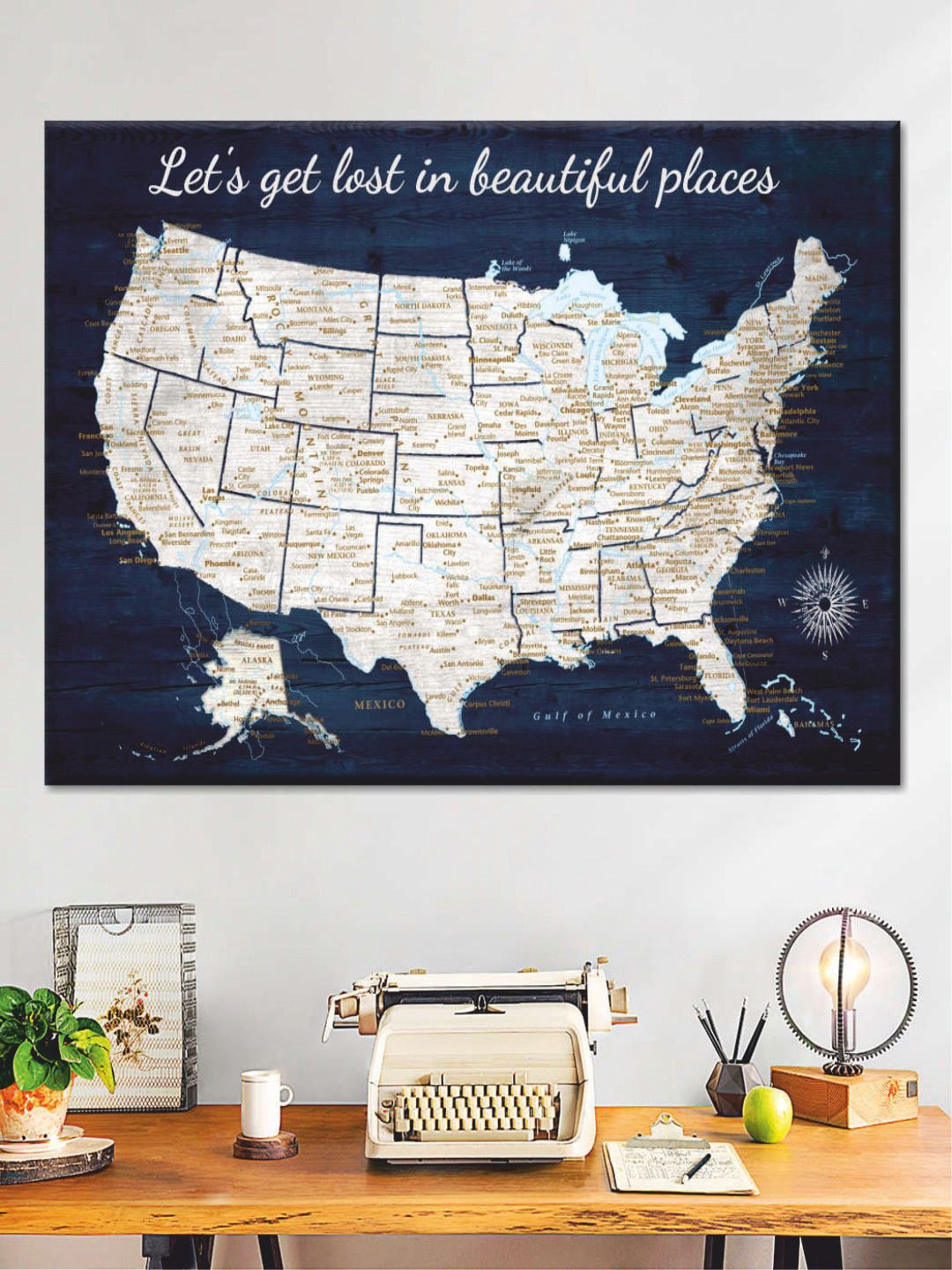 POSTERS AND TRUSS Blue & Beige Framed Painting Wall Art