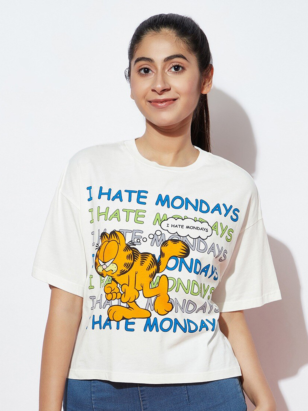 SPUNKIES Girls Garfield Printed Cotton T-shirt