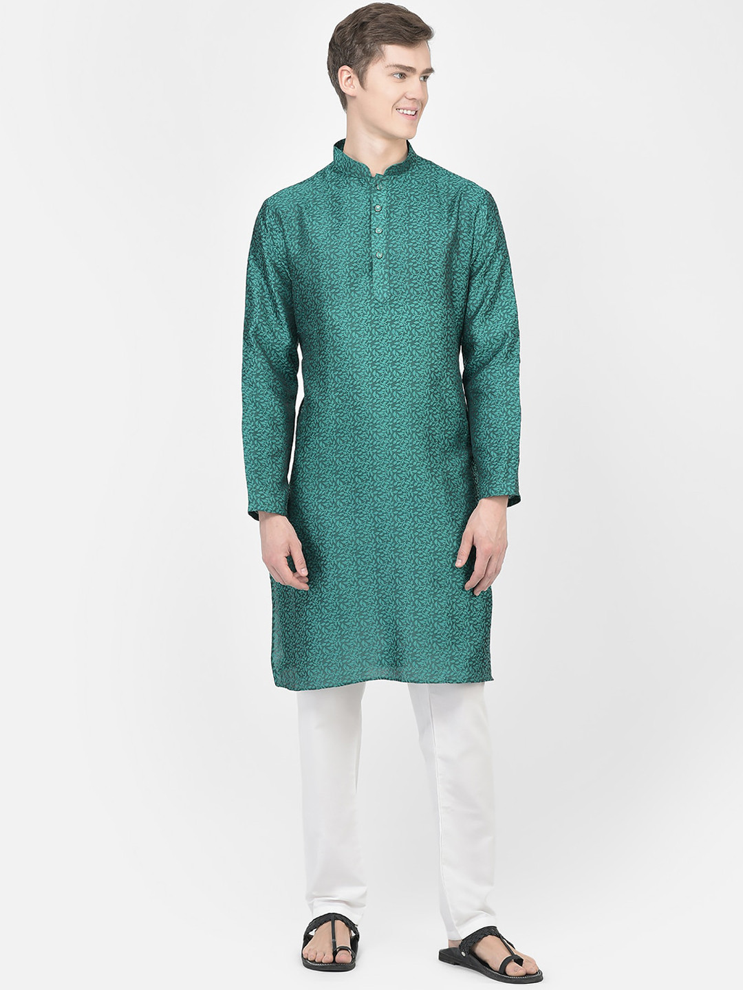 SG LEMAN Woven Design Mandarin Collar Kurta with Pyjamas