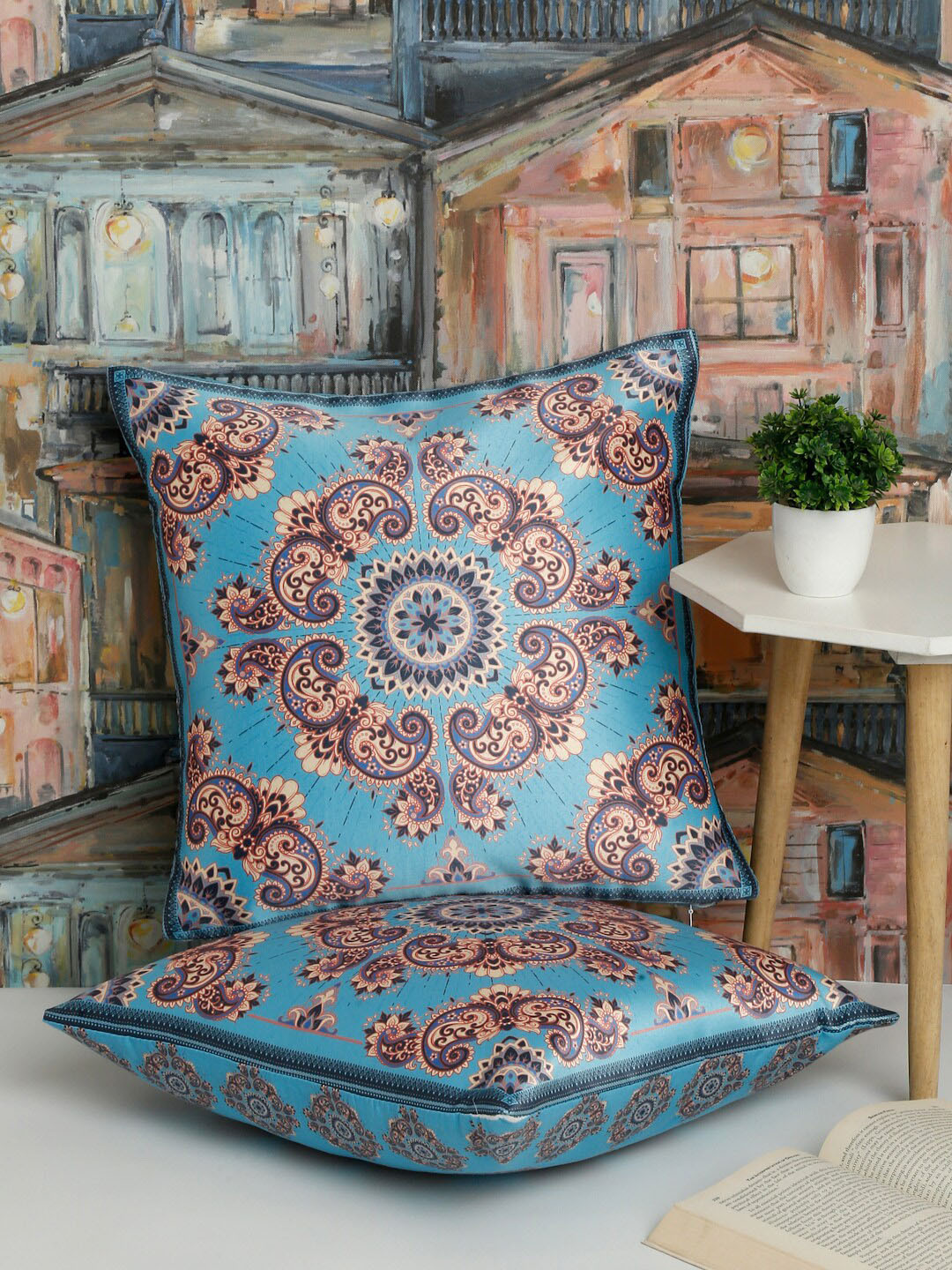 Alina decor Ethnic Motifs Polycotton Lightweight 2 Pcs Patchwork Cushion Covers -16x16In