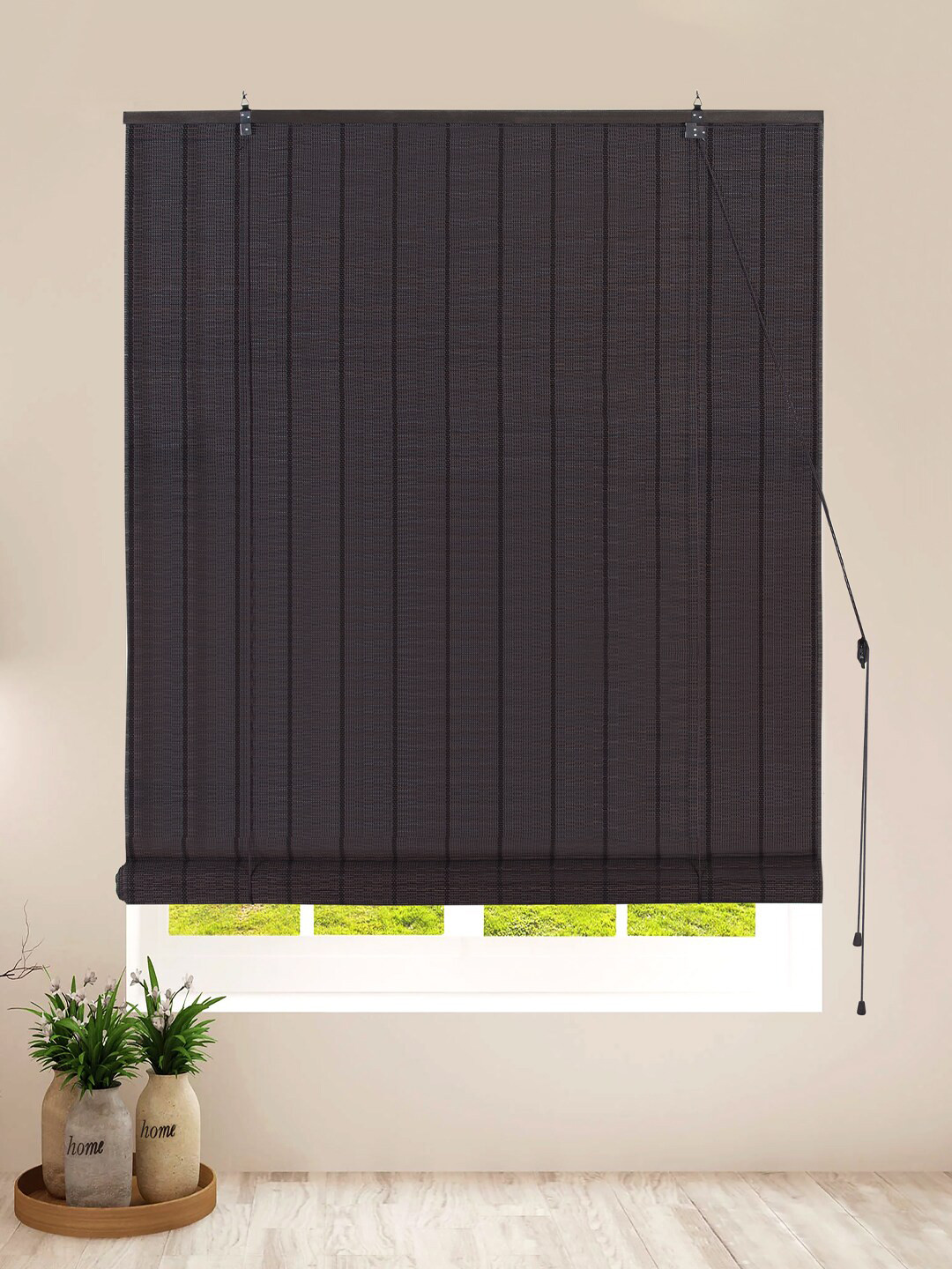 Deco Window Brown Striped Room Darkening Bamboo Roller Window Blinds