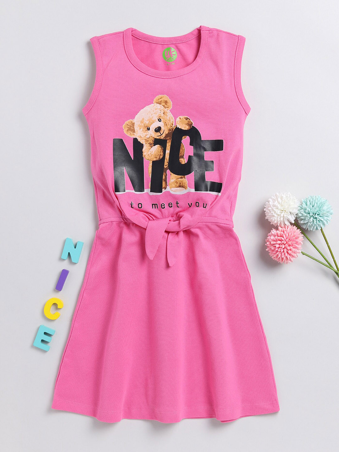 YK Tie-Up Detail Graphic Printed A-Line Dress