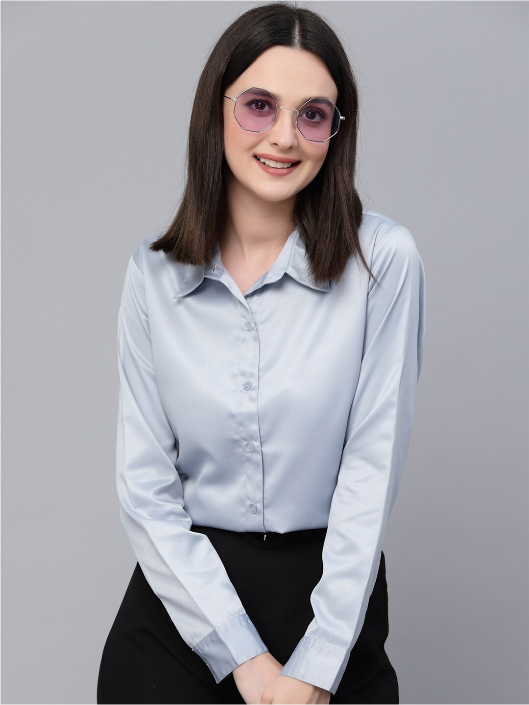Buy Style Quotient Satin Finish Spread Collar Formal Shirt Shirts for Women 22748206 Myntra