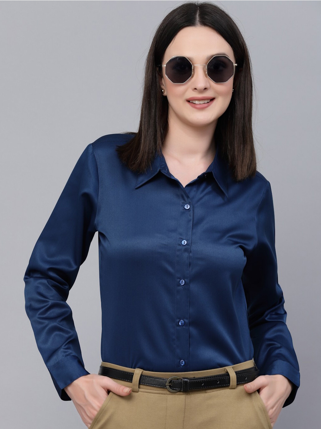 Buy Style Quotient Women Black Cotton Blend Formal Long Sleeve Shirt online