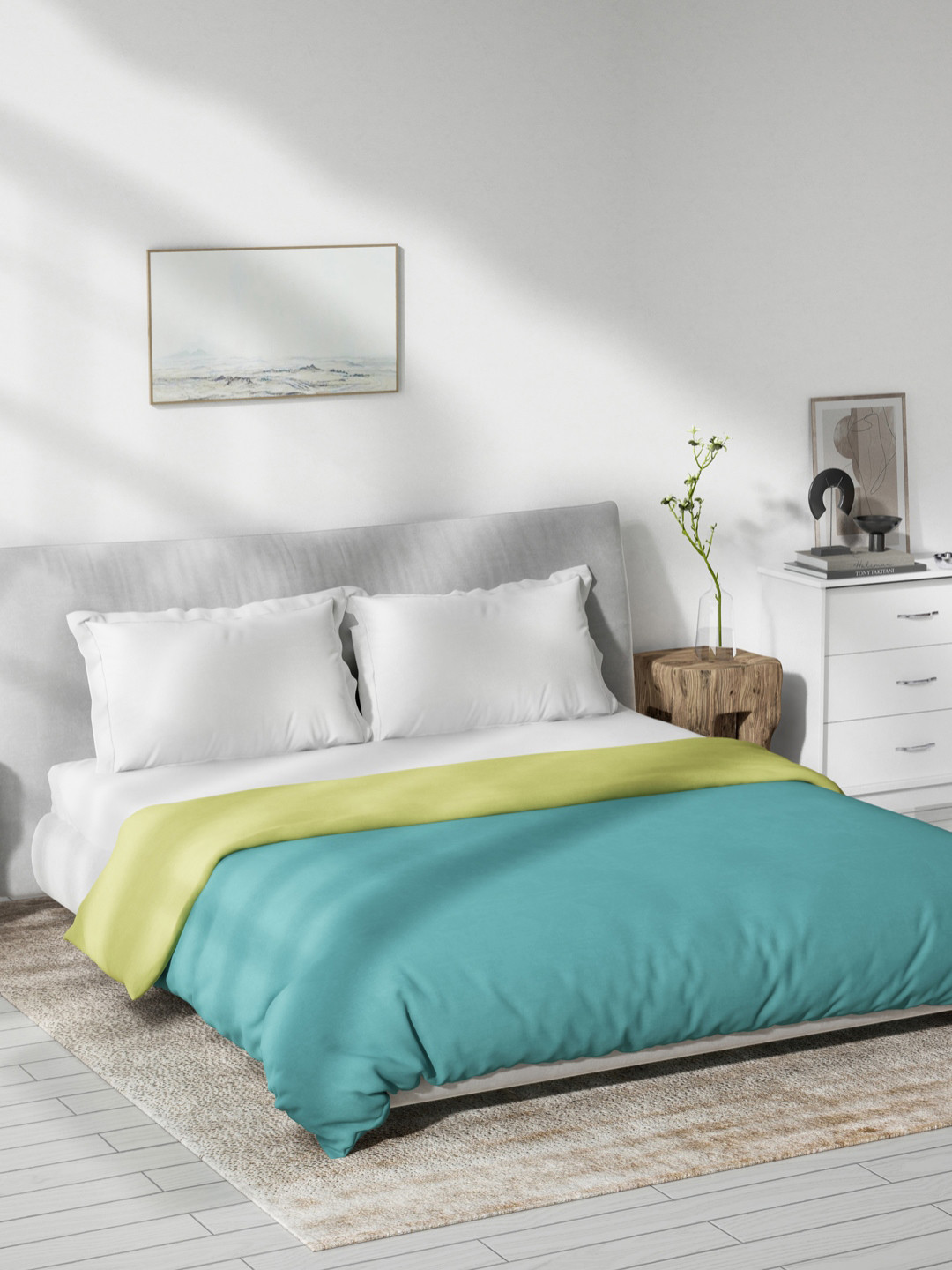 DDecor Turquoise Blue Mild Winter 150 GSM Reversible Pure Cotton Double Bed Quilt