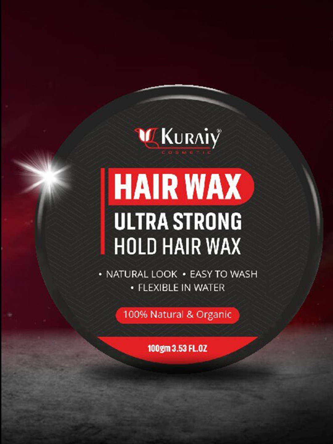 KURAIY Ultra Strong Hold Glossy Finish Organic Hair Wax with Aloe Vera & Glycerin - 100 g