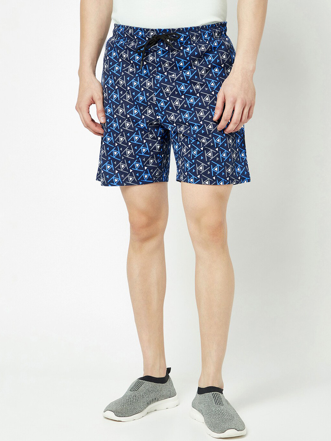 T T Men Navy Blue Printed Shorts